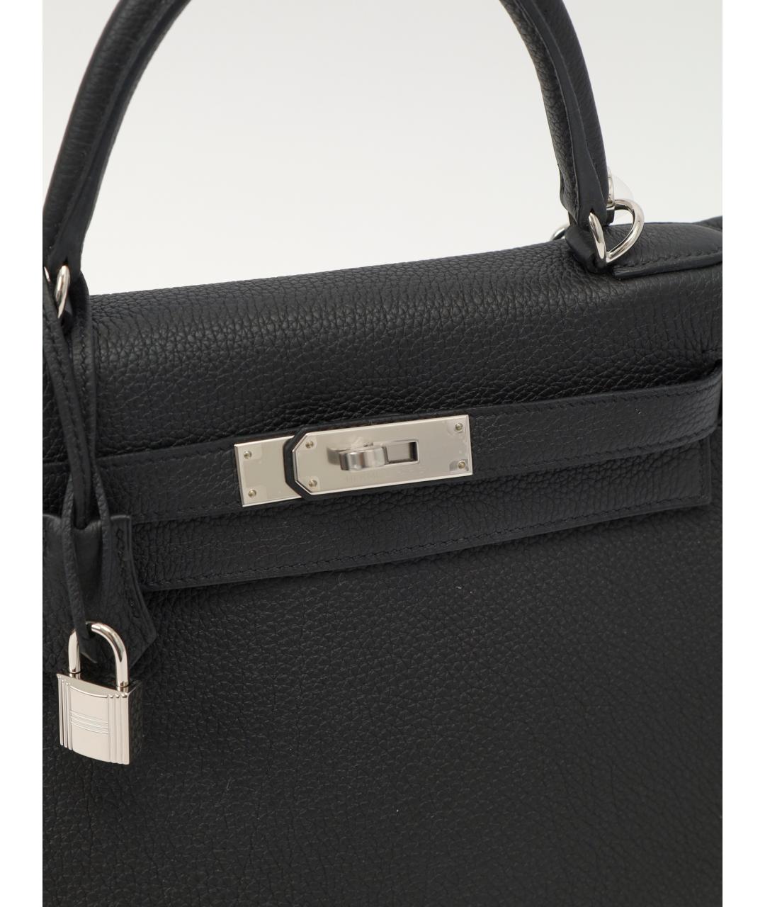 HERMES Черная кожаная сумка с короткими ручками, фото 5