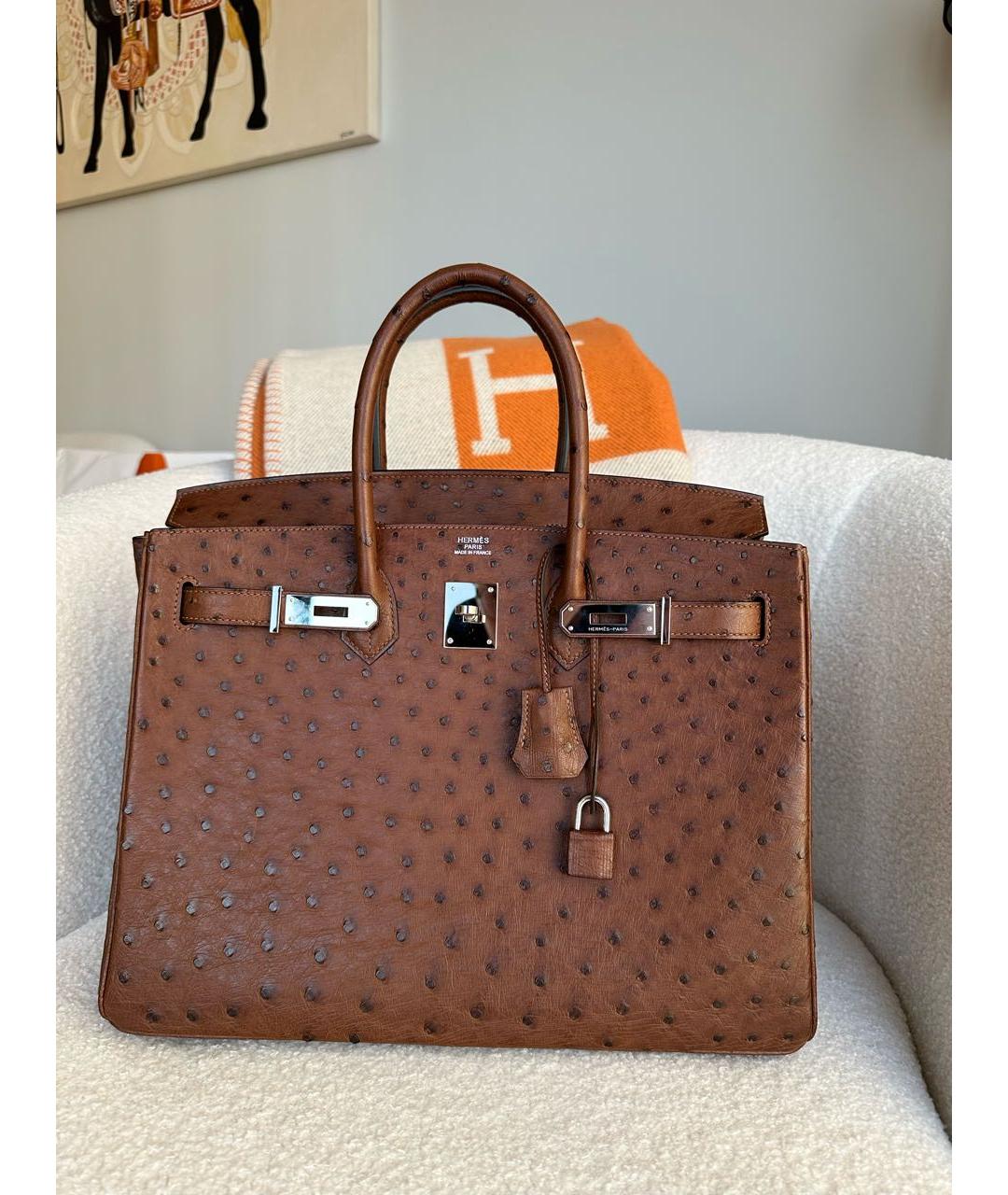 HERMES Коричневая сумка с короткими ручками из экзотической кожи, фото 3