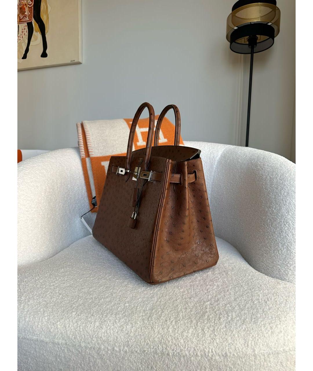 HERMES Коричневая сумка с короткими ручками из экзотической кожи, фото 5