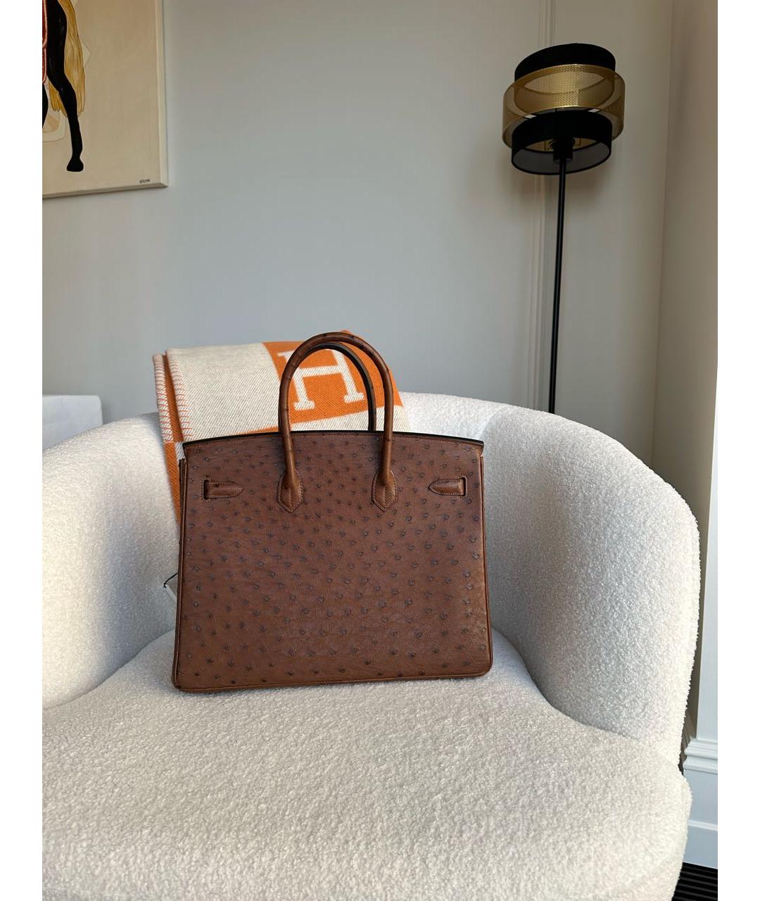 HERMES Коричневая сумка с короткими ручками из экзотической кожи, фото 6