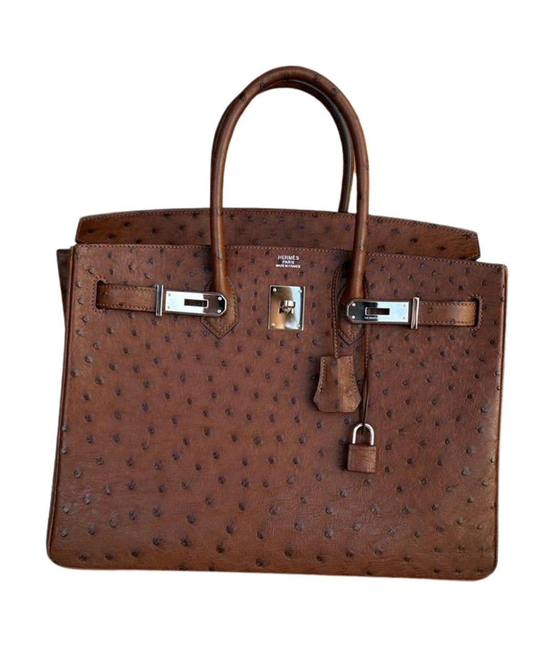 HERMES Коричневая сумка с короткими ручками из экзотической кожи, фото 1