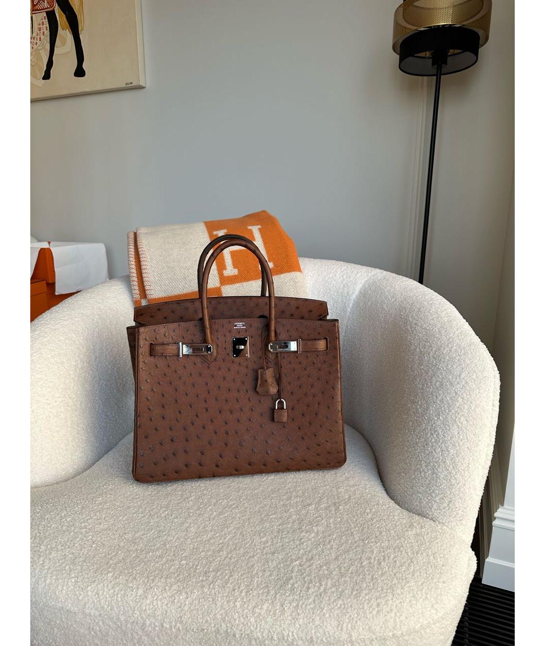 HERMES Коричневая сумка с короткими ручками из экзотической кожи, фото 2