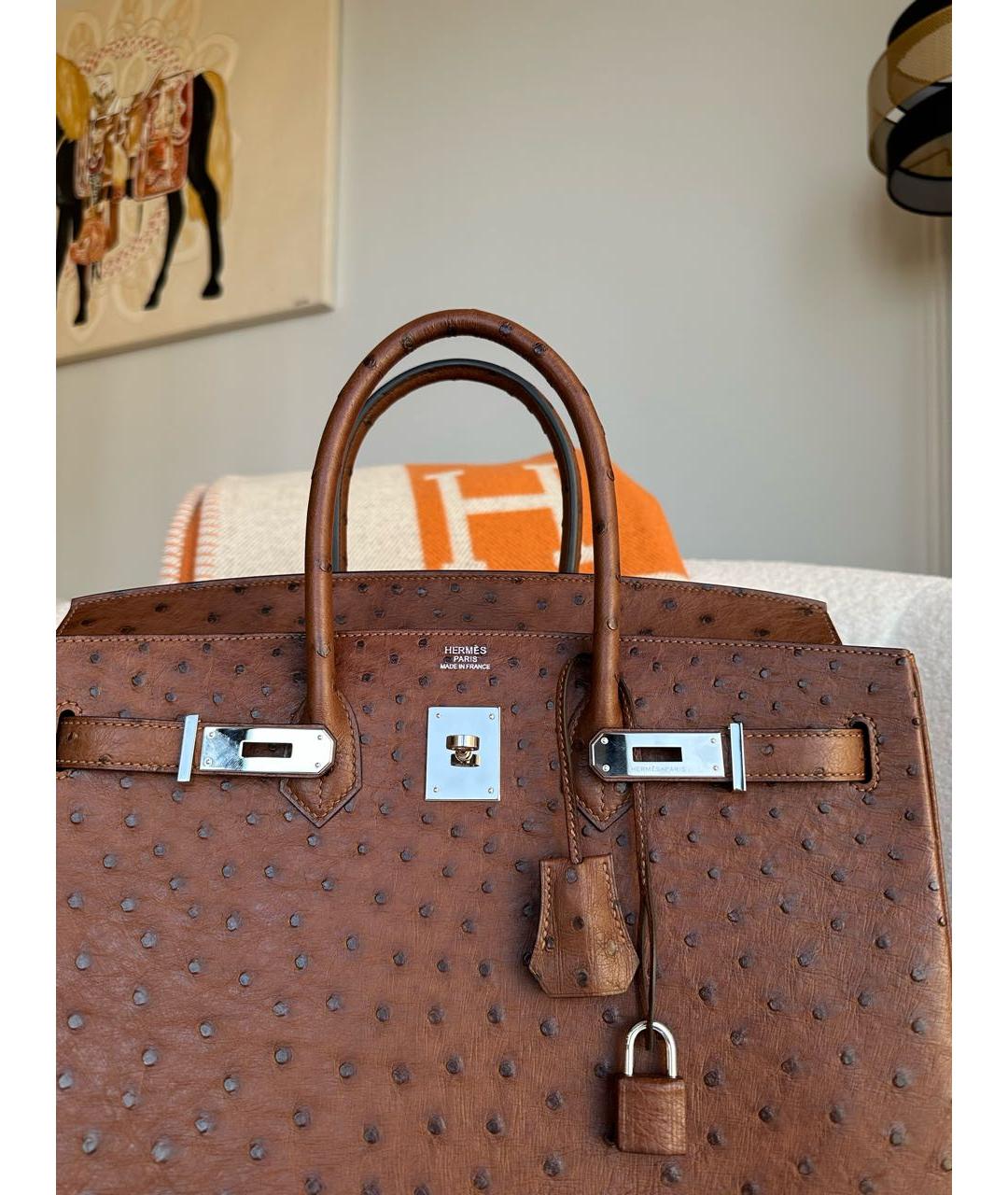 HERMES Коричневая сумка с короткими ручками из экзотической кожи, фото 4