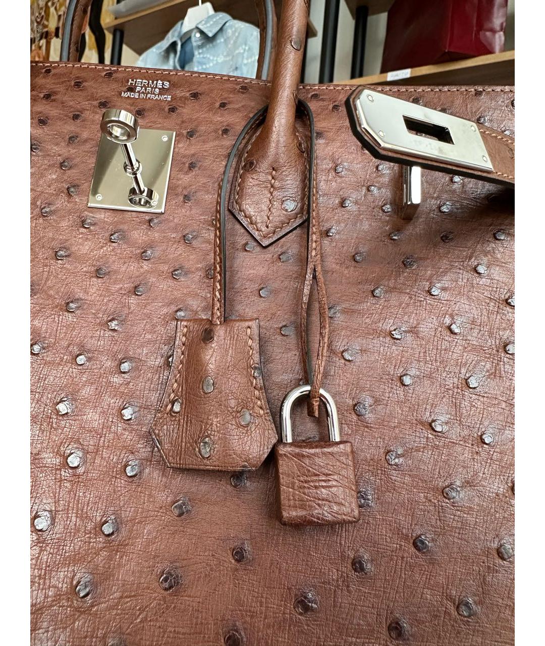 HERMES Коричневая сумка с короткими ручками из экзотической кожи, фото 7