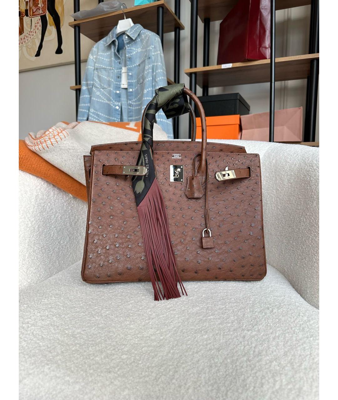 HERMES Коричневая сумка с короткими ручками из экзотической кожи, фото 8