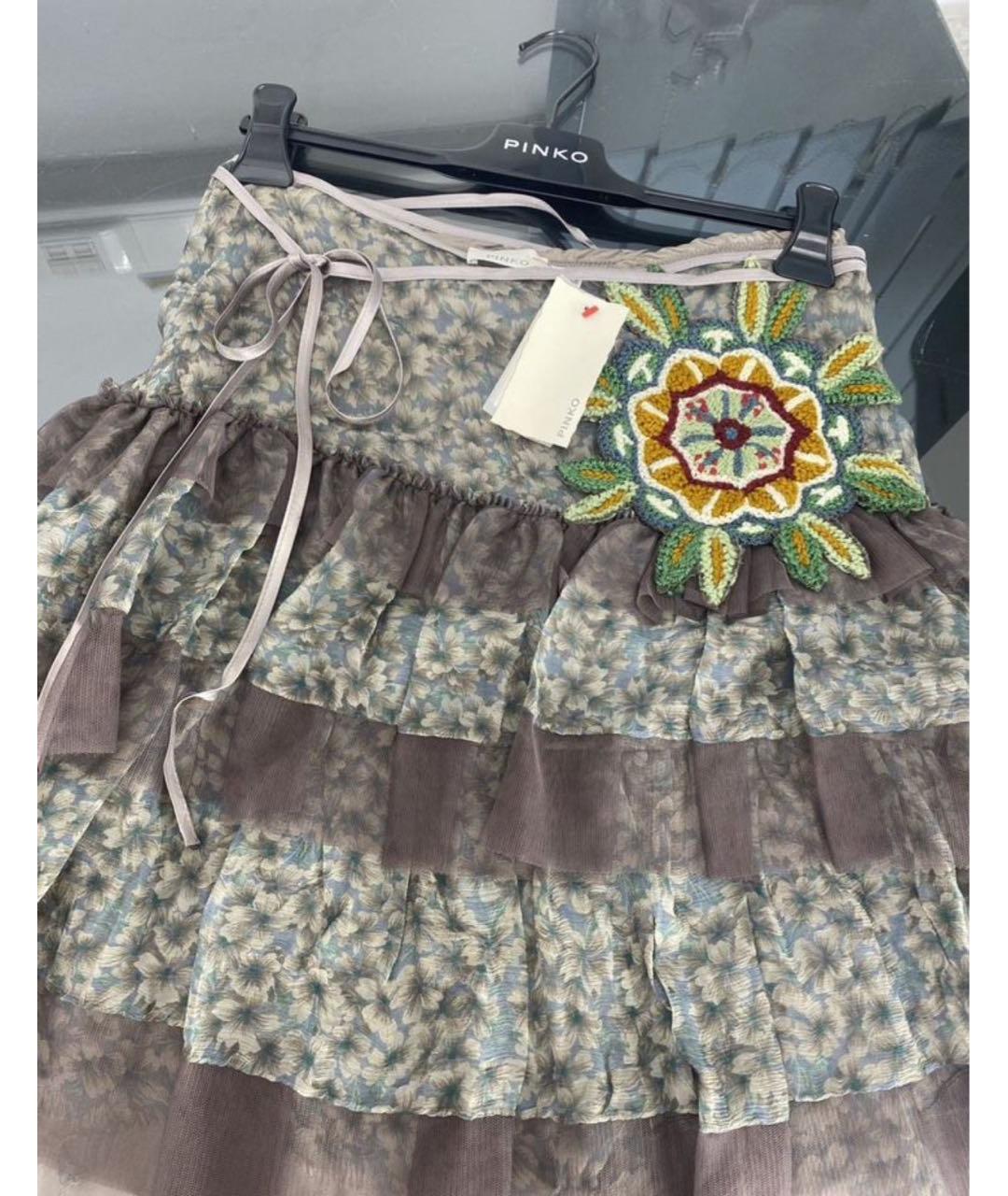 PINKO Мульти шелковая юбка мини, фото 8