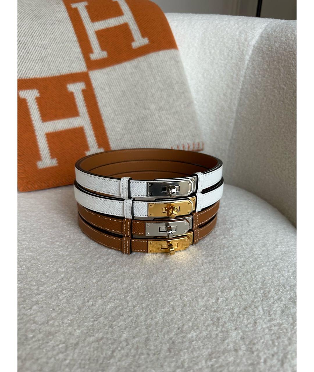 HERMES Золотой кожаный ремень, фото 3