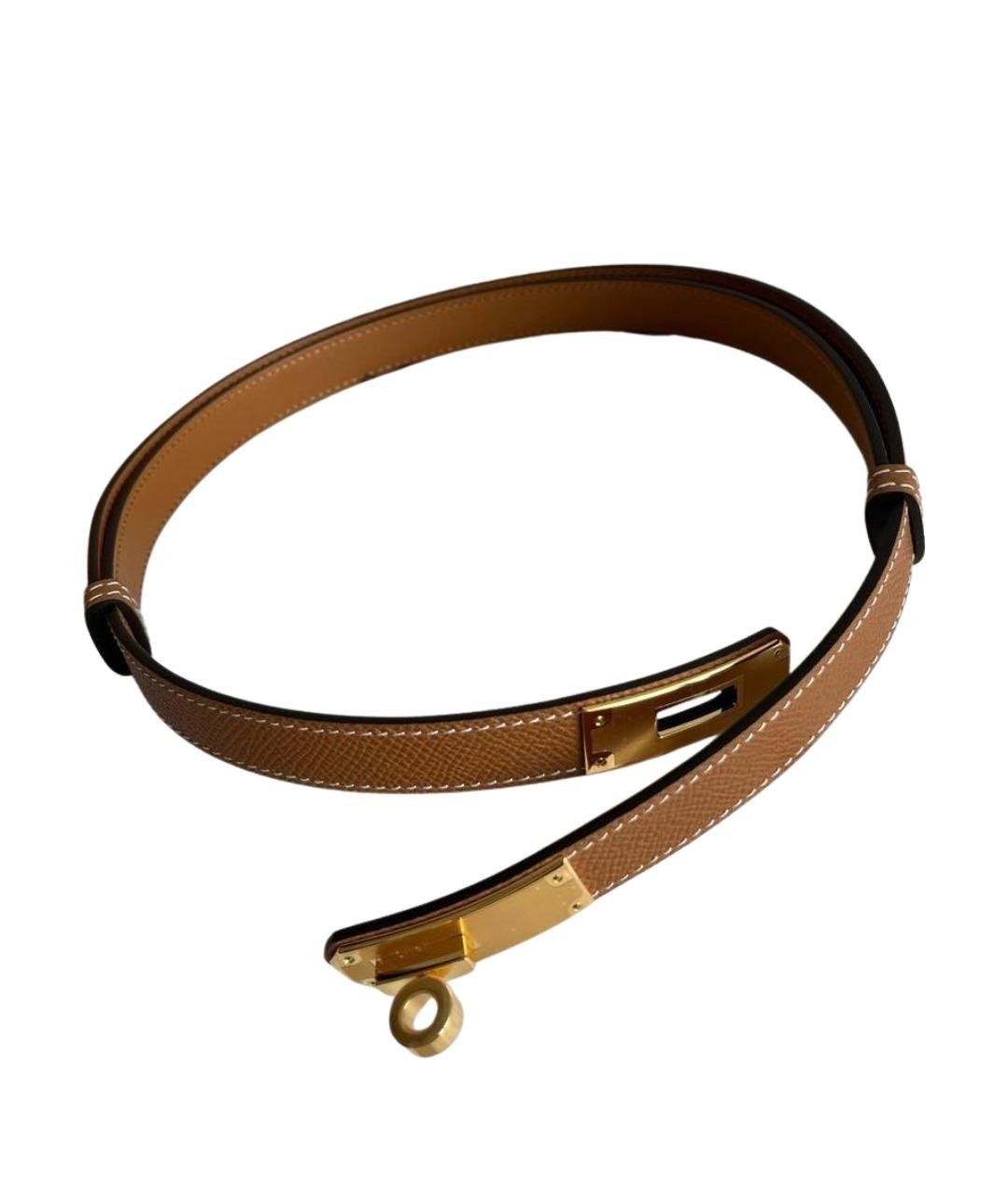 HERMES Золотой кожаный ремень, фото 1