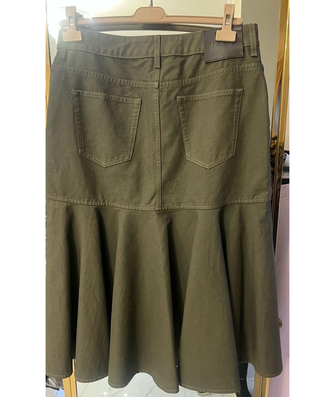 LOEWE Хаки хлопковая юбка миди, фото 2