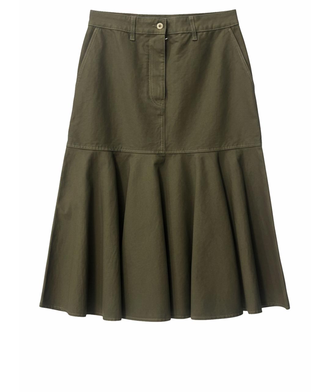 LOEWE Хаки хлопковая юбка миди, фото 1