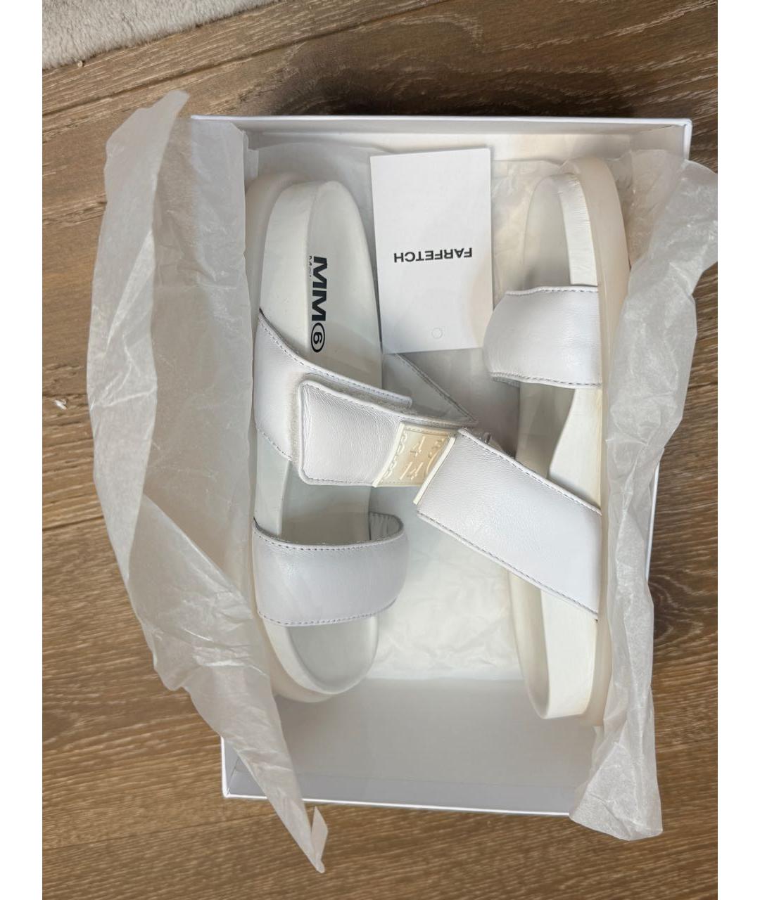 MAISON MARGIELA Белые кожаные сандалии и шлепанцы, фото 6