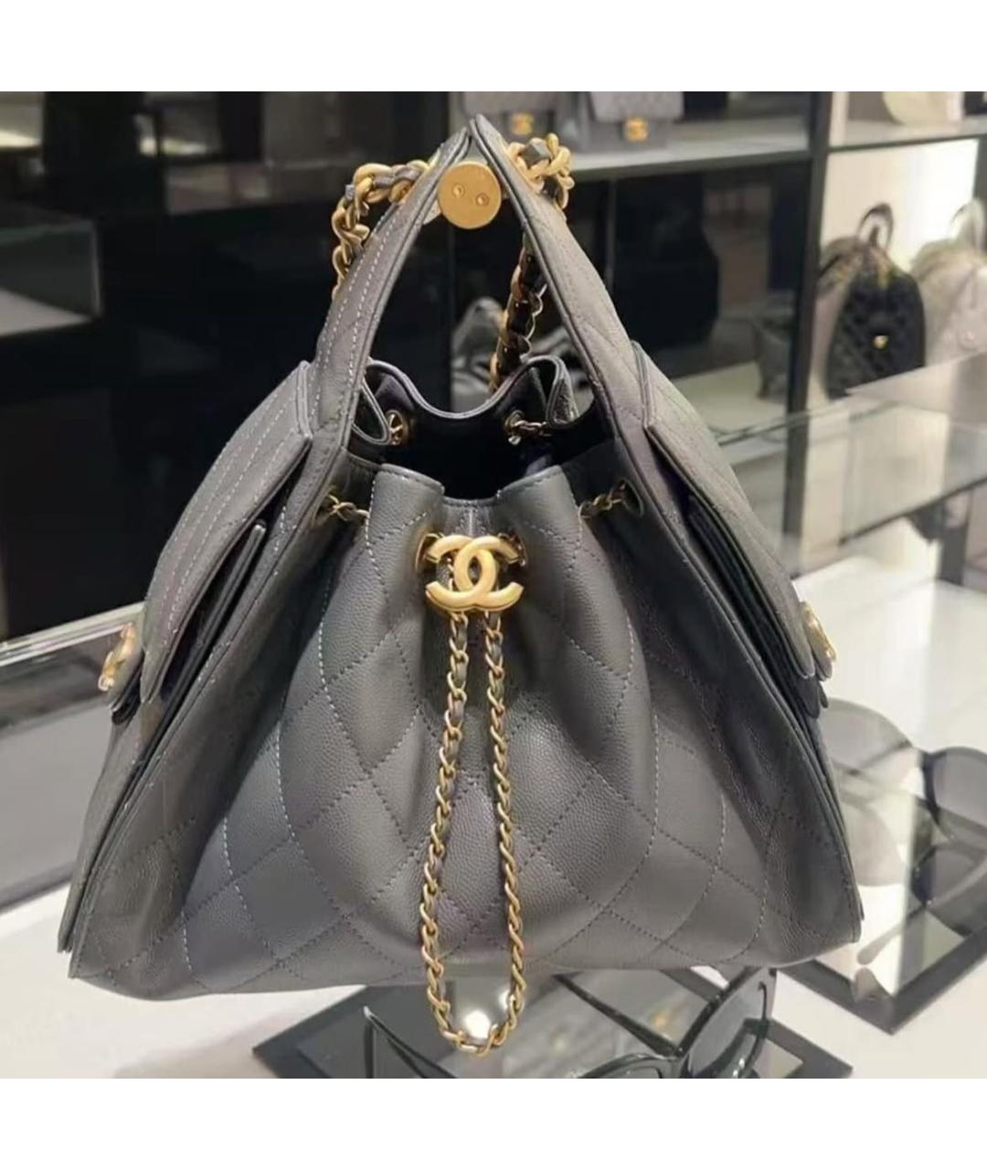 CHANEL Серая кожаная сумка тоут, фото 6