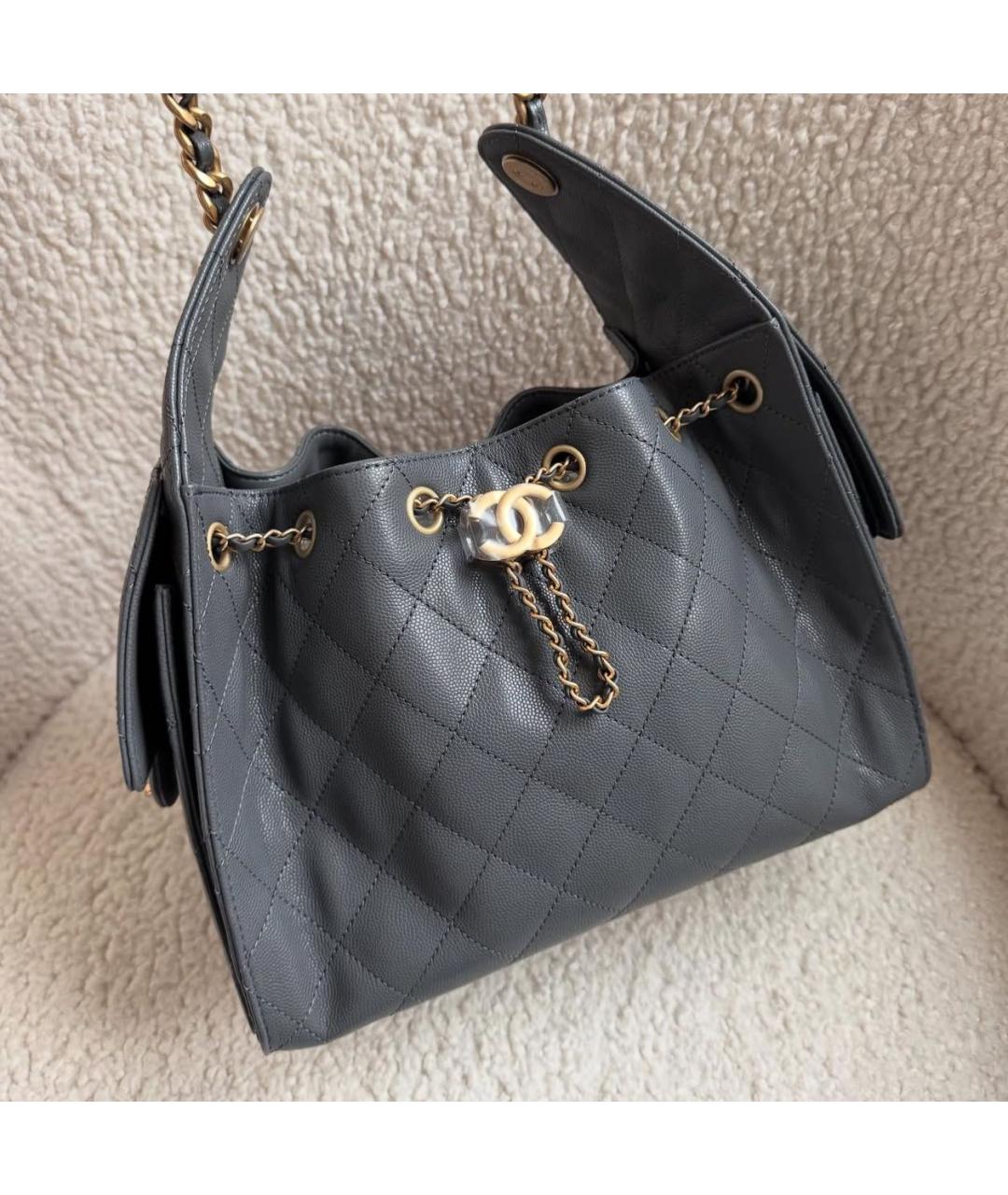 CHANEL Серая кожаная сумка тоут, фото 5