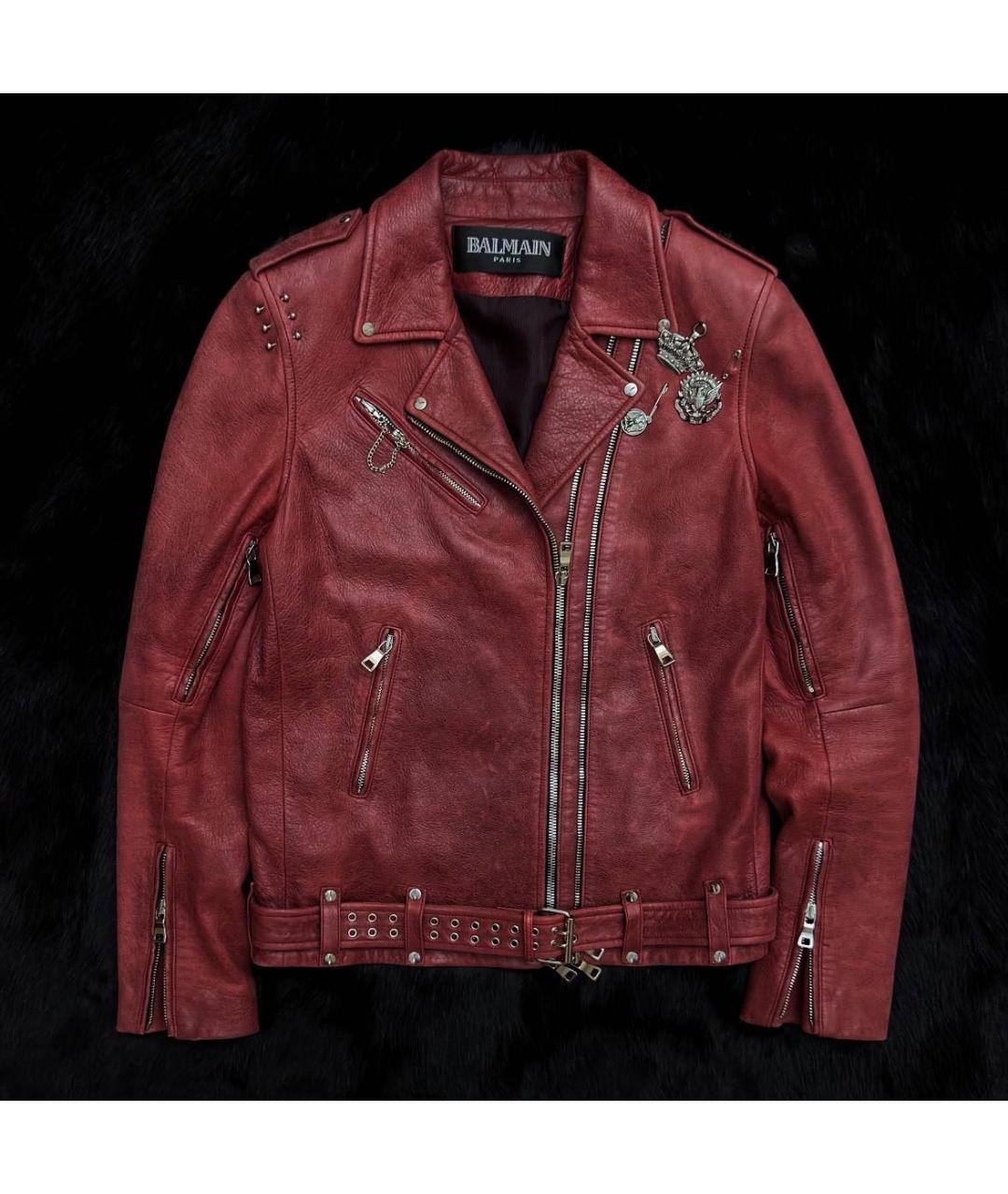 BALMAIN Бордовая кожаная куртка, фото 6