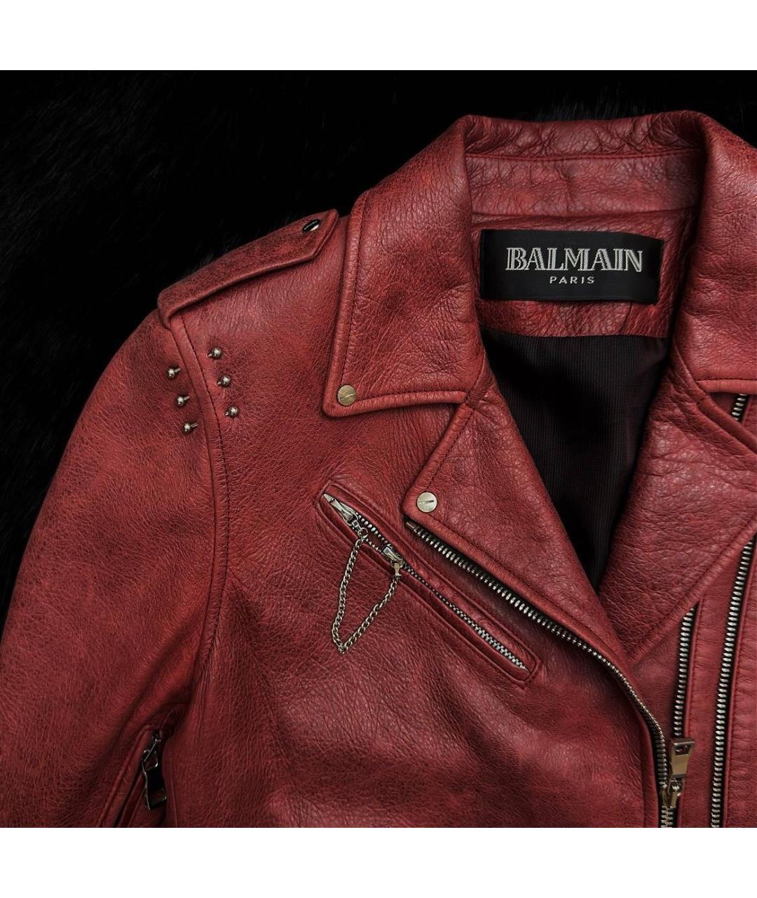 BALMAIN Бордовая кожаная куртка, фото 3