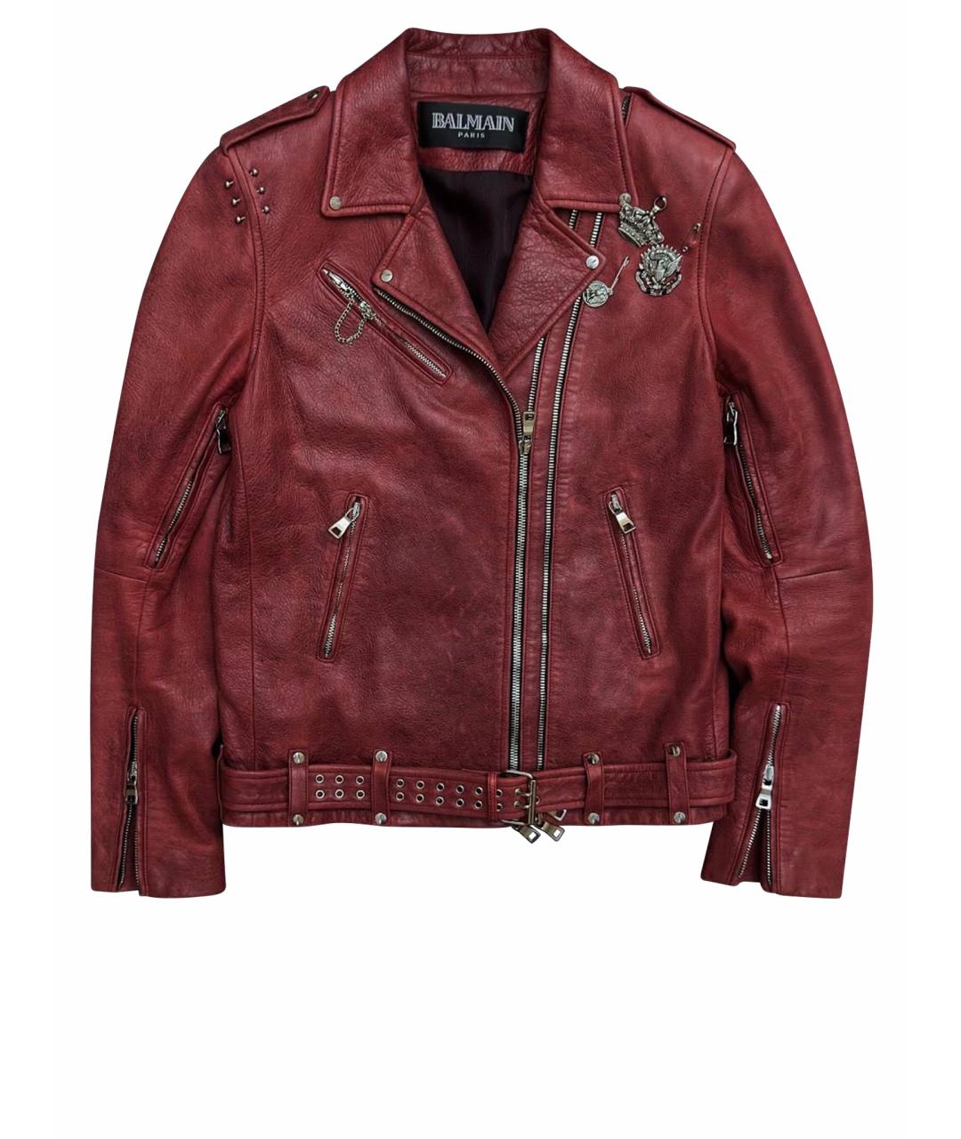 BALMAIN Бордовая кожаная куртка, фото 1