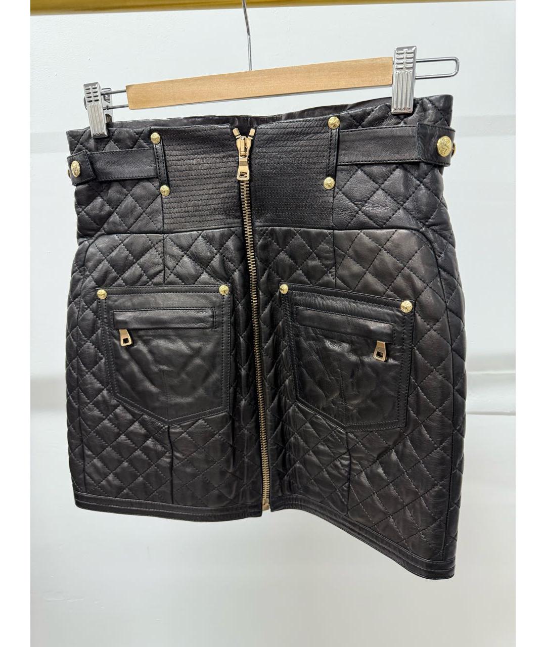 BALMAIN Черная кожаная юбка мини, фото 8