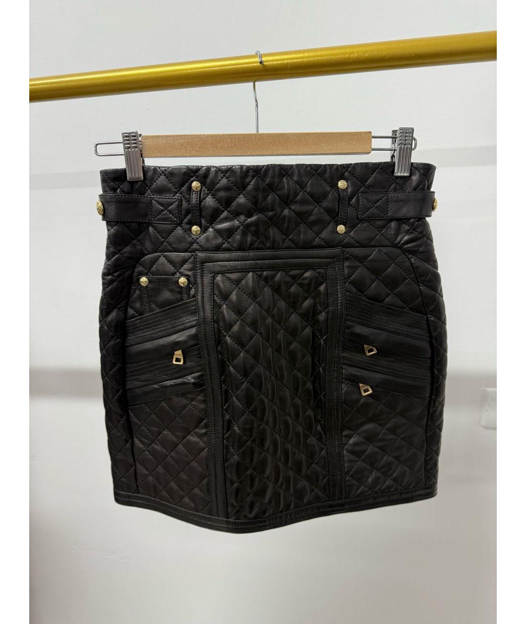 BALMAIN Черная кожаная юбка мини, фото 2