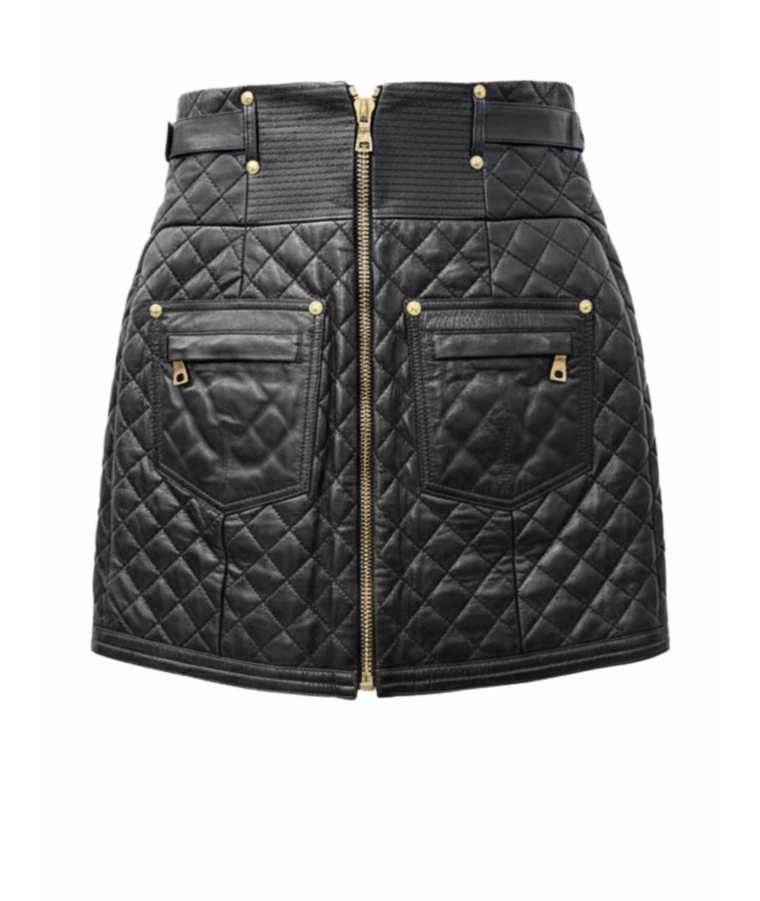 BALMAIN Черная кожаная юбка мини, фото 1