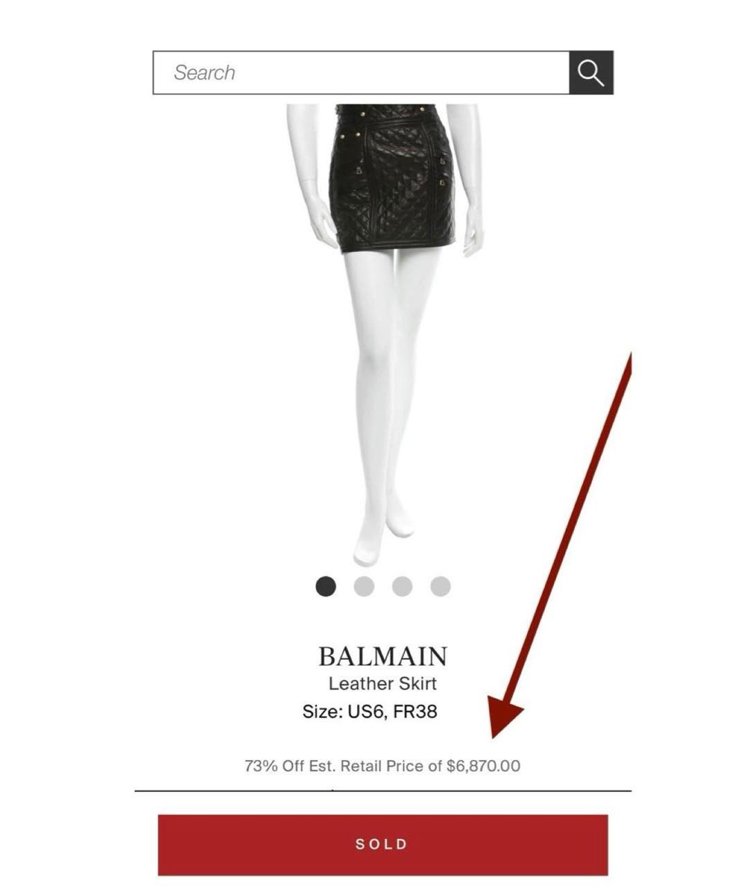 BALMAIN Черная кожаная юбка мини, фото 7