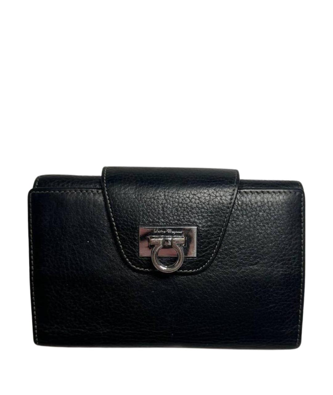 FERRAGAMO Черный кожаный кошелек, фото 1