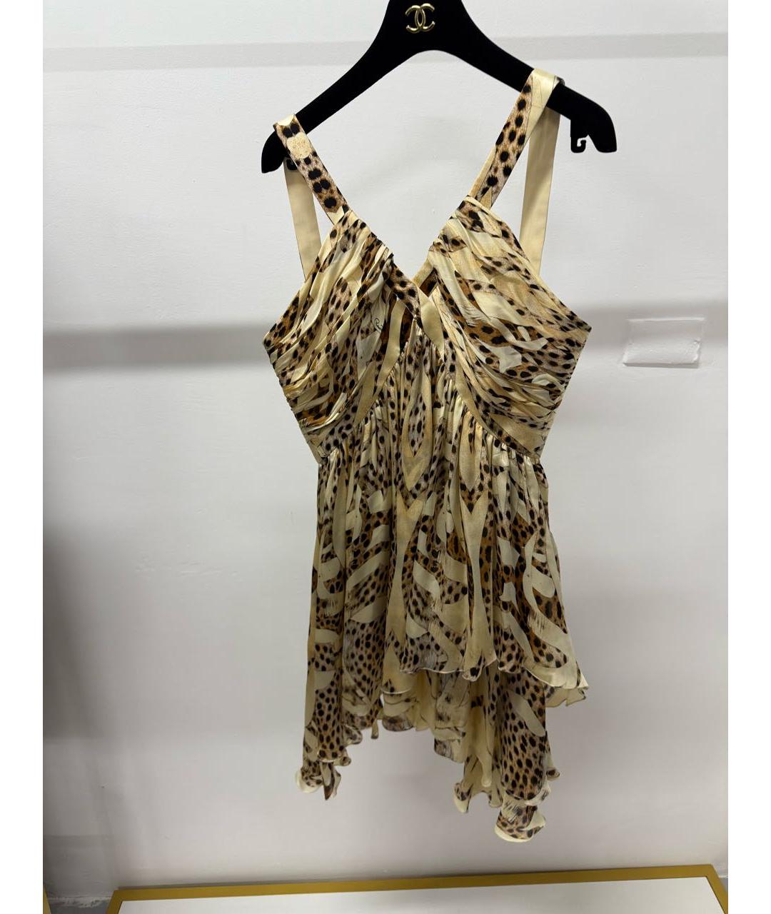 ROBERTO CAVALLI Золотой шелковый сарафан, фото 6