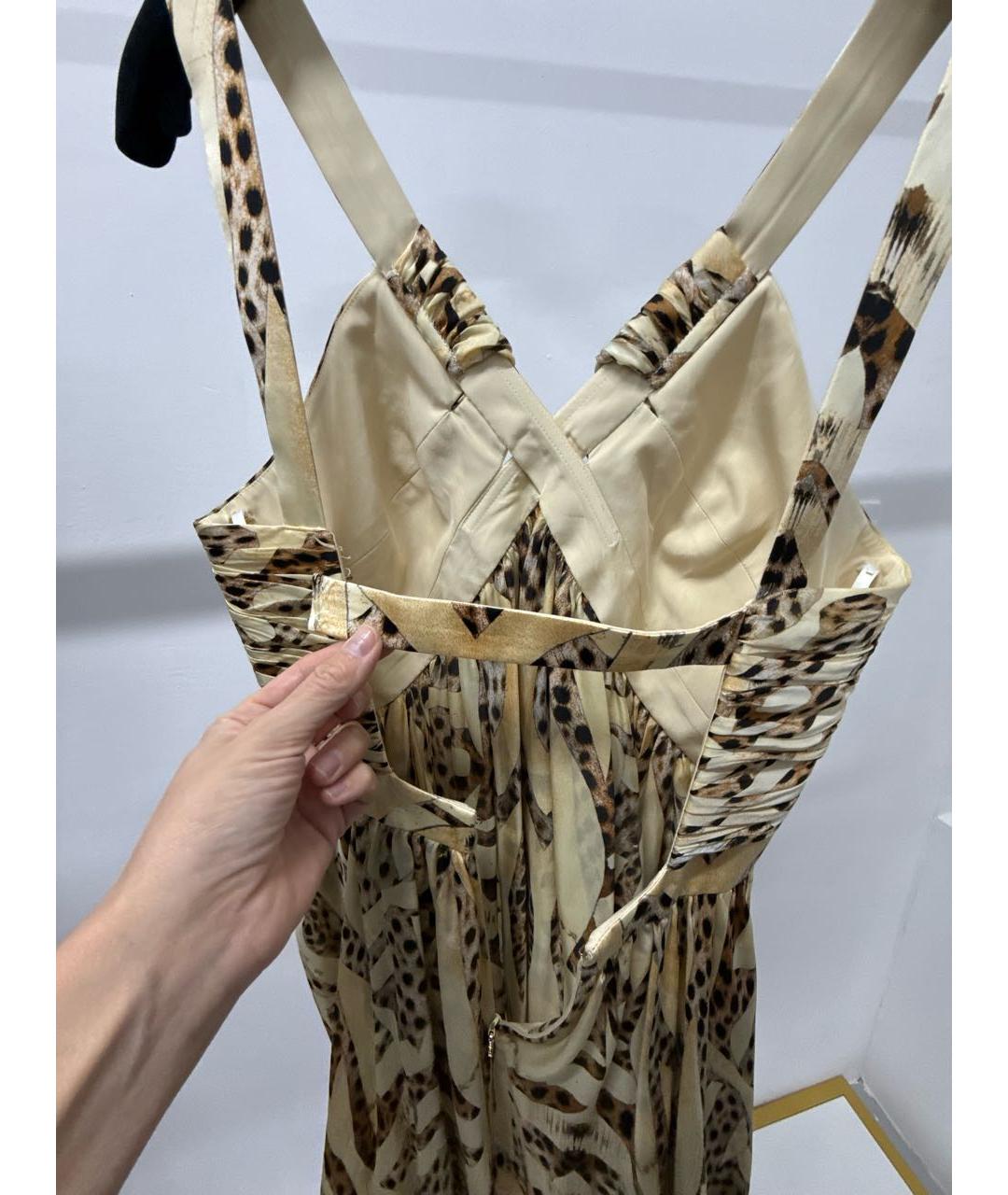 ROBERTO CAVALLI Золотой шелковый сарафан, фото 4