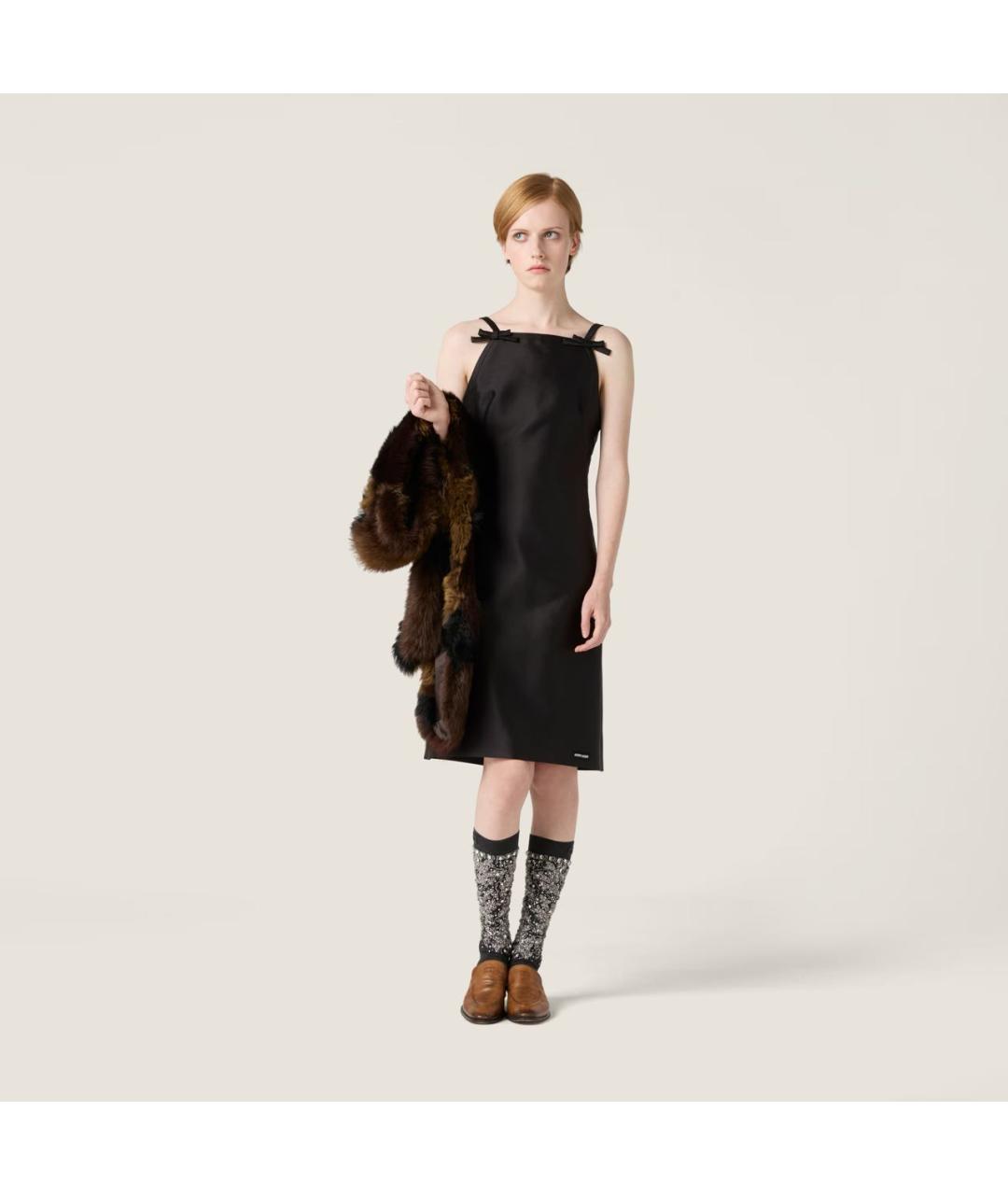 MIU MIU Черное шелковое повседневное платье, фото 2