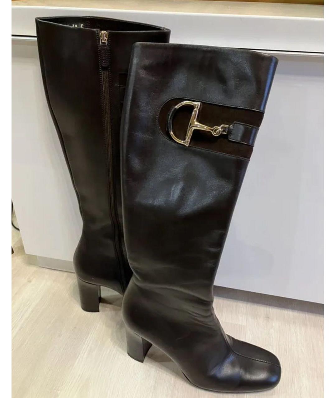 GUCCI Коричневые кожаные сапоги, фото 6