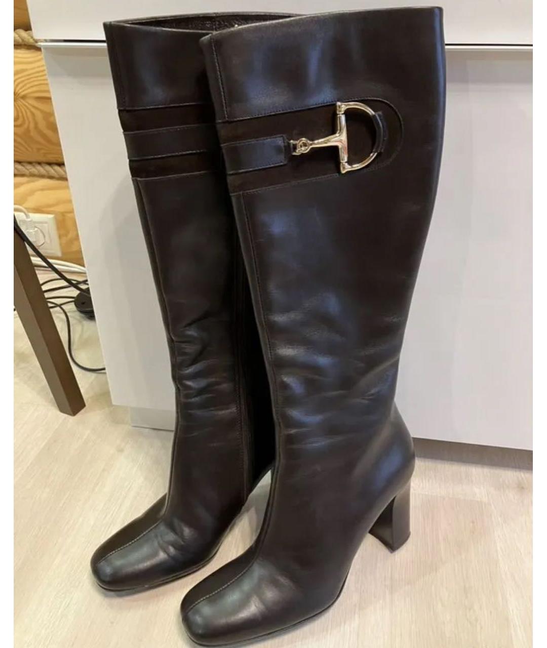 GUCCI Коричневые кожаные сапоги, фото 3