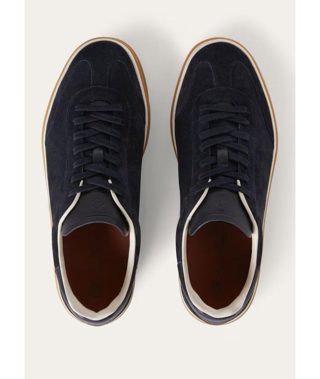 LORO PIANA Темно-синие замшевые низкие кроссовки / кеды, фото 3