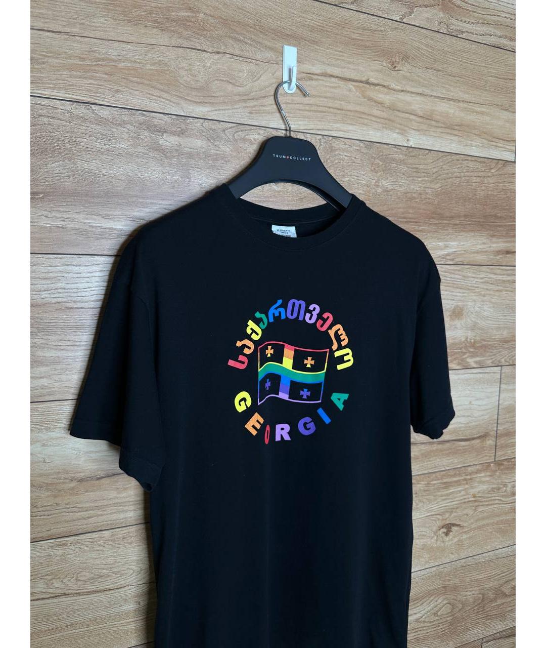 VETEMENTS Черная хлопковая футболка, фото 2