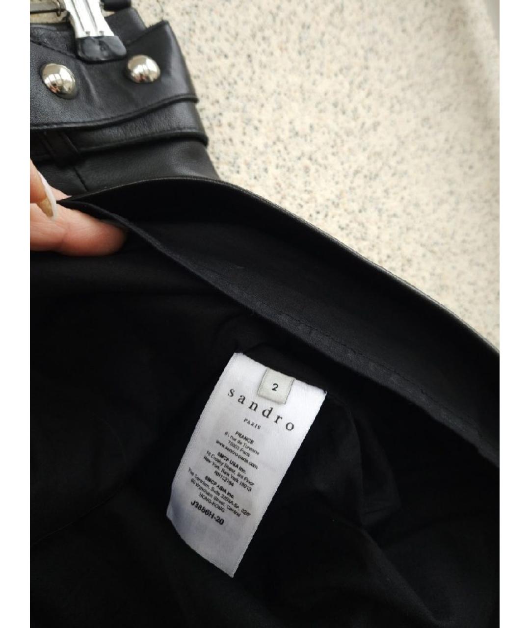 SANDRO Черная кожаная юбка мини, фото 6