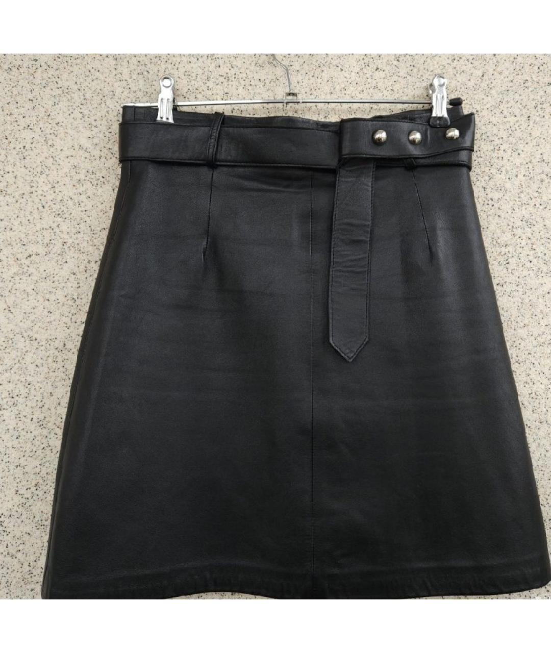 SANDRO Черная кожаная юбка мини, фото 2