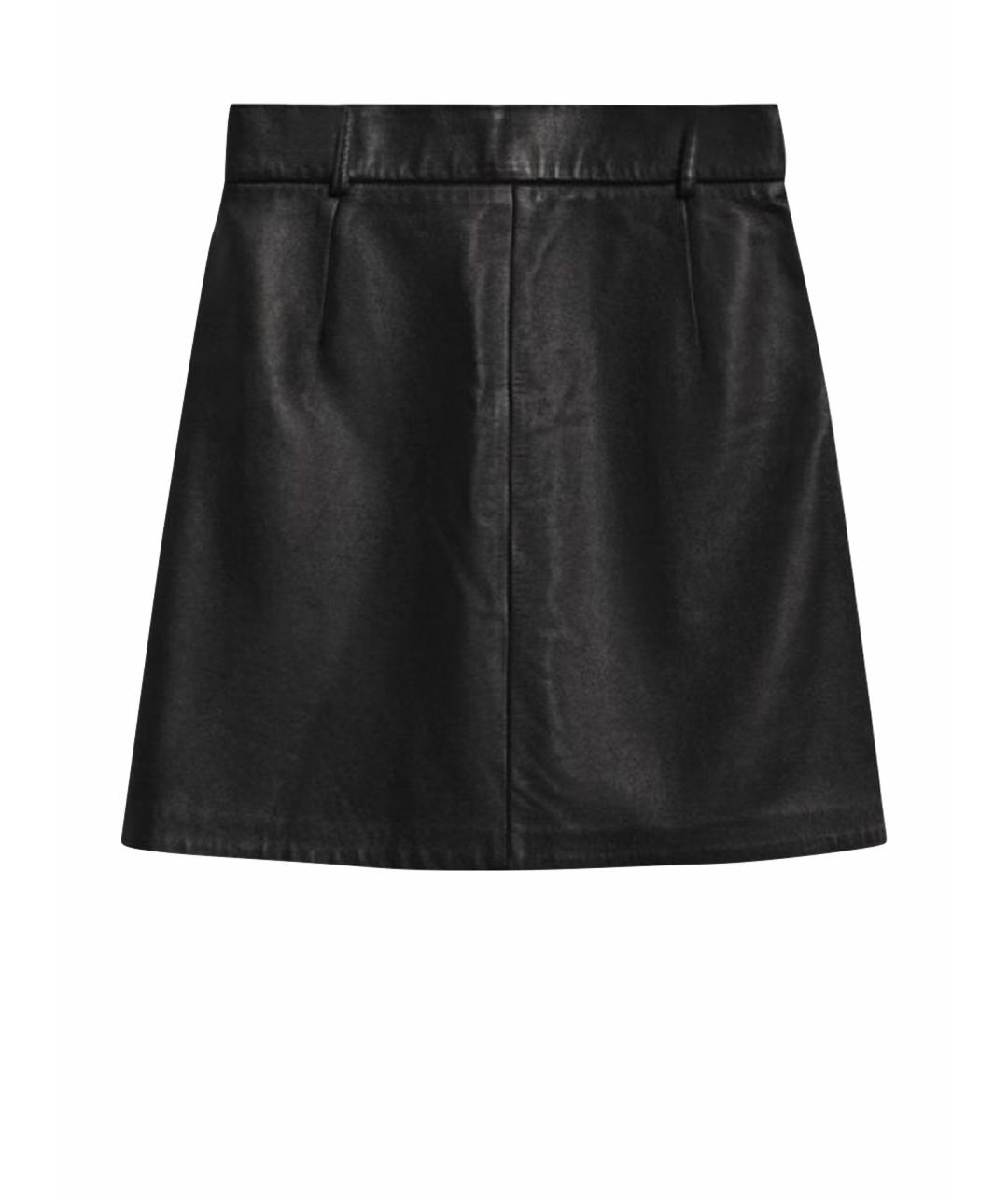 SANDRO Черная кожаная юбка мини, фото 1