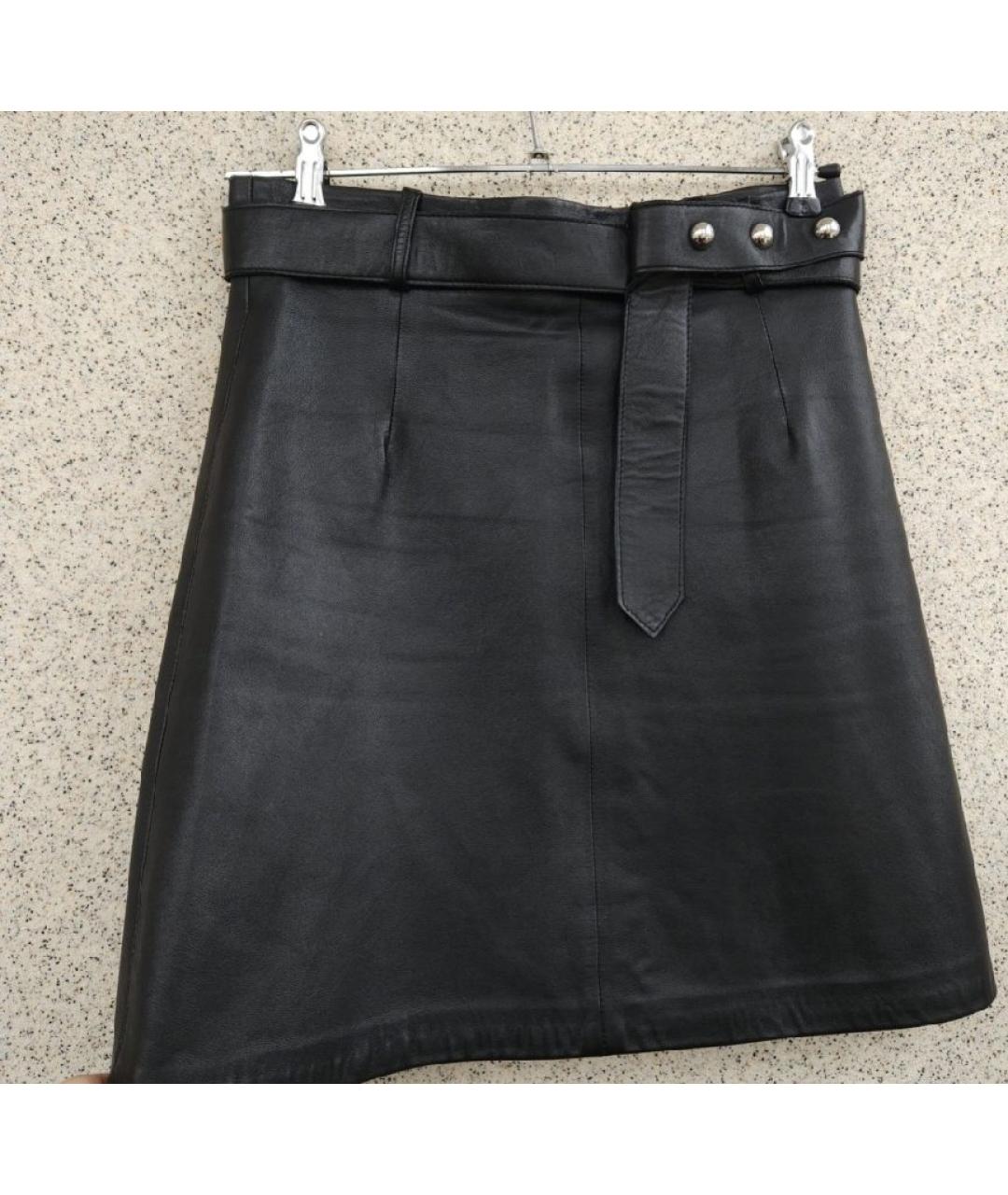 SANDRO Черная кожаная юбка мини, фото 3
