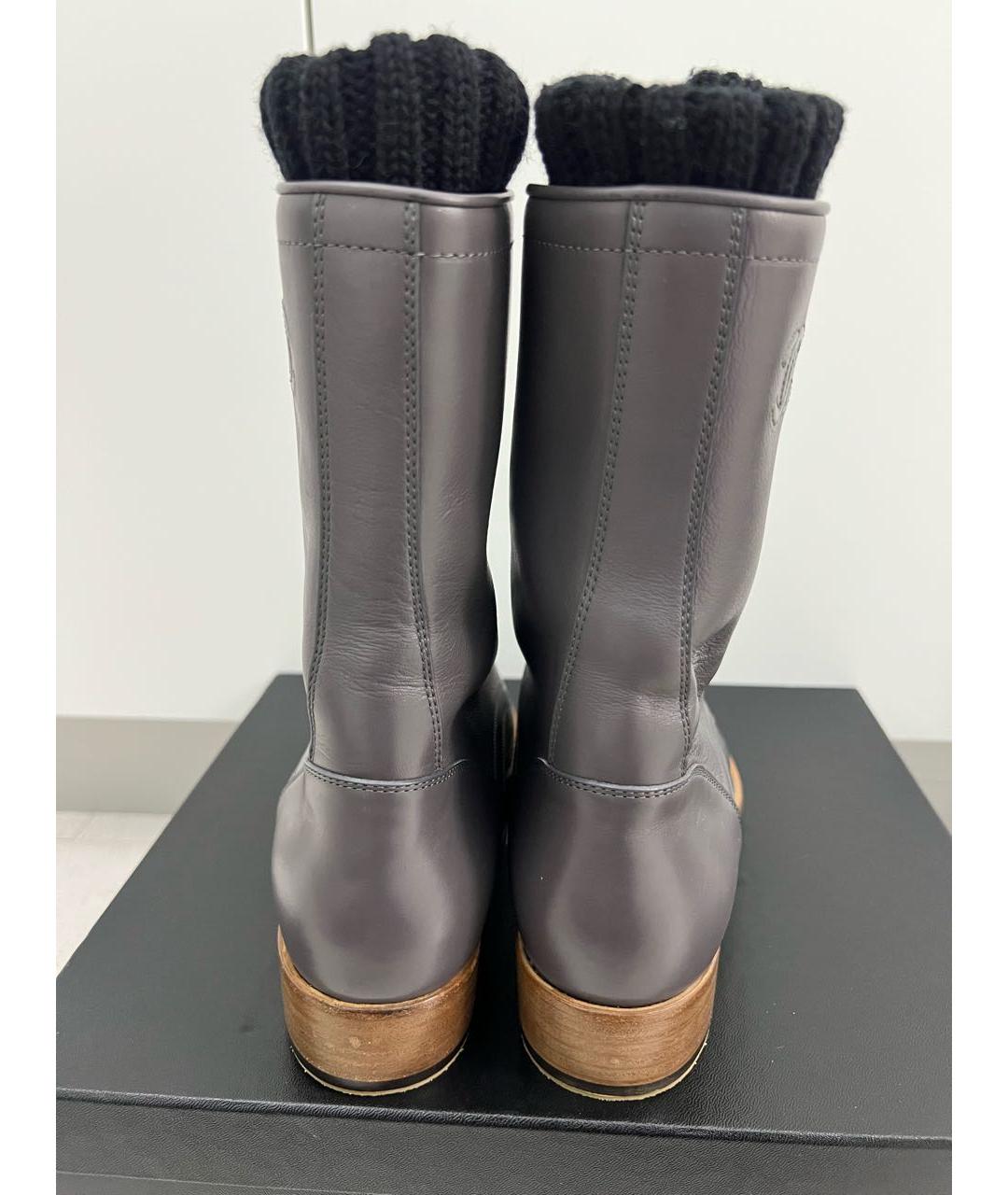 CHANEL Антрацитовые кожаные ботинки, фото 4
