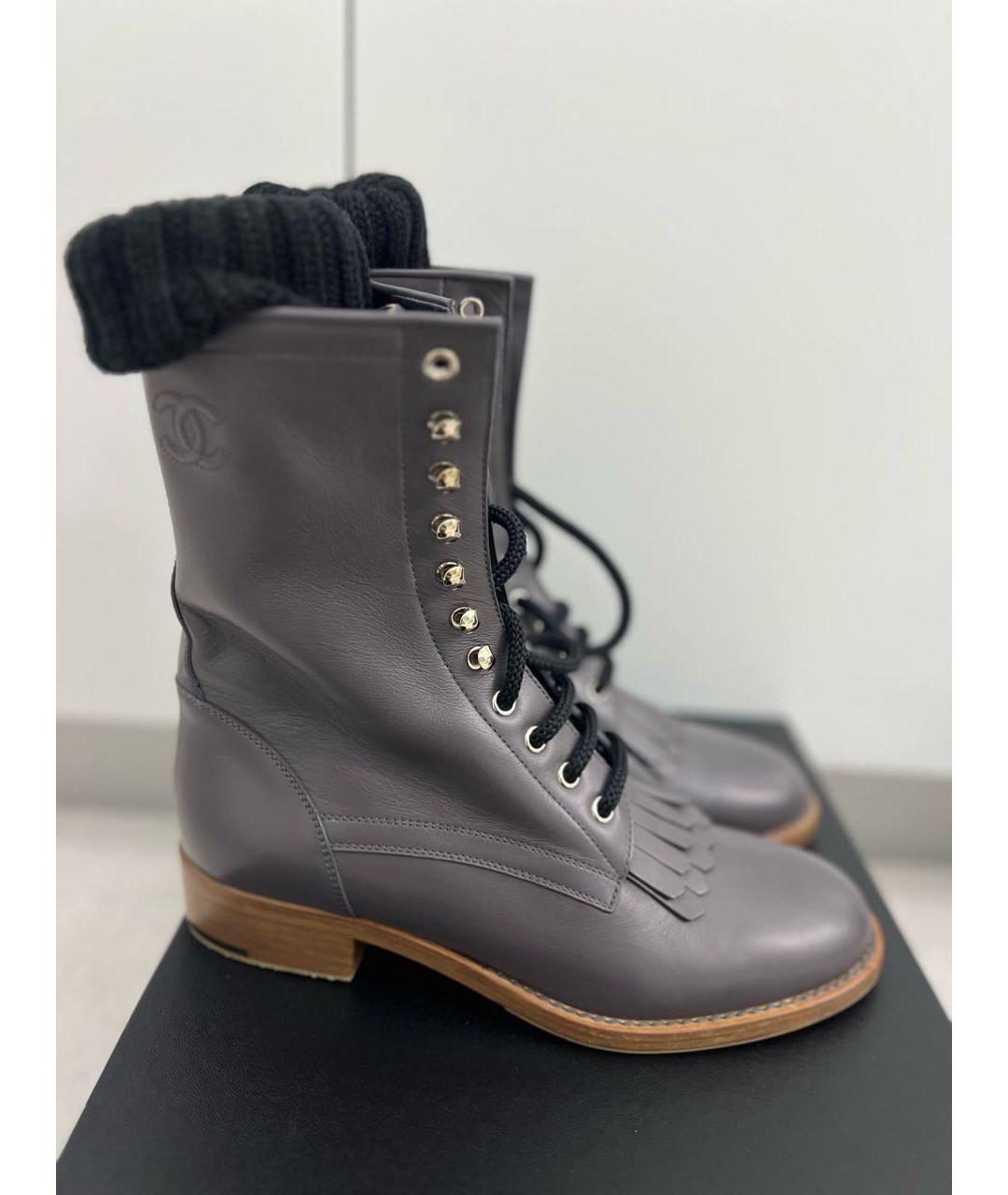 CHANEL Антрацитовые кожаные ботинки, фото 8