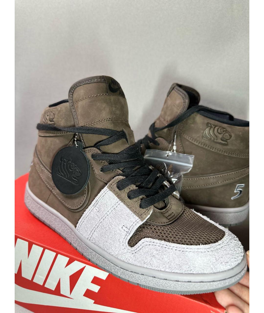 JORDAN Коричневые замшевые высокие кроссовки / кеды, фото 2