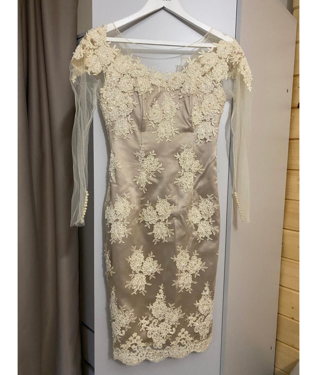 ZUHAIR MURAD Бежевое кружевное коктейльное платье, фото 4