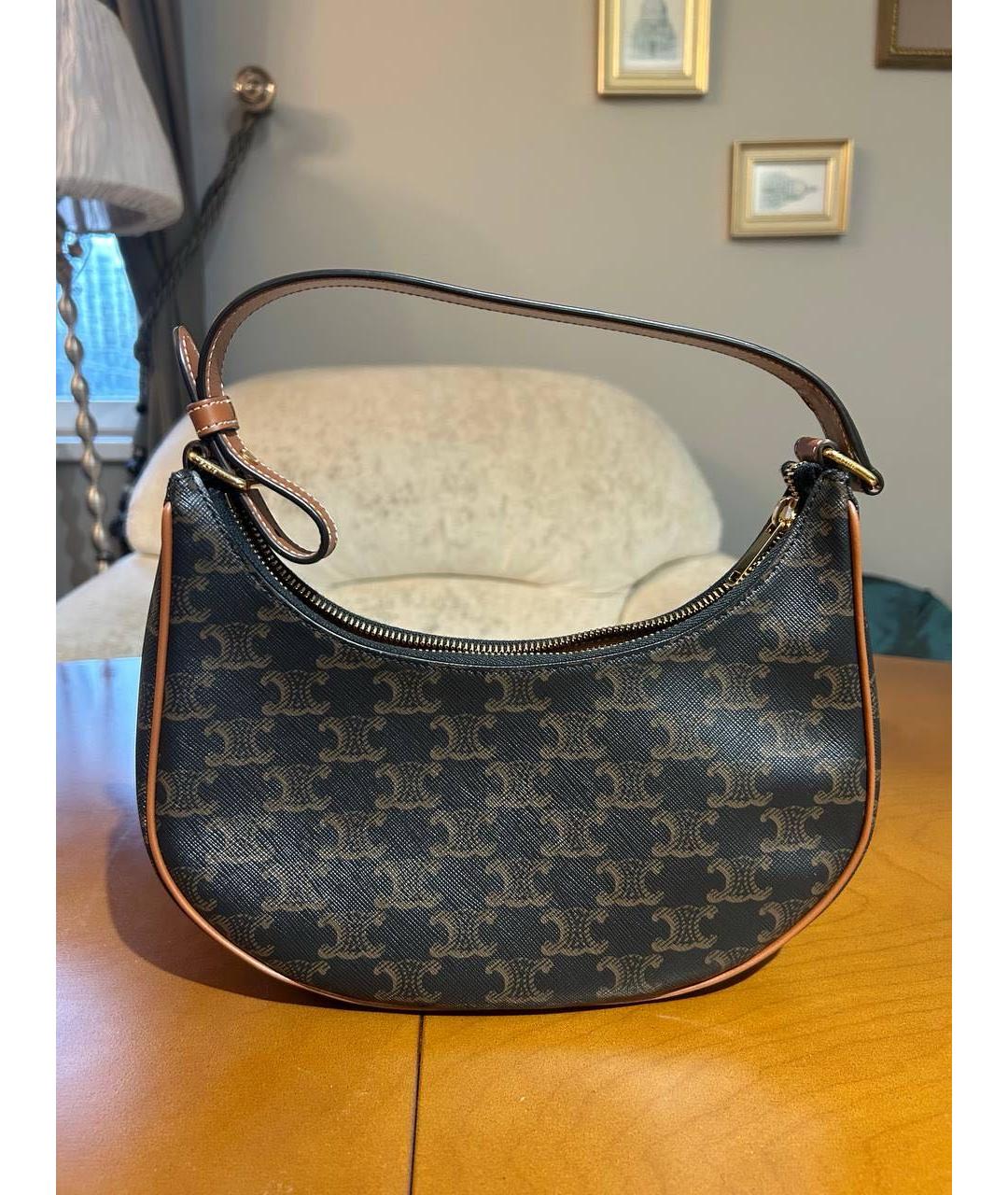 CELINE Коричневая кожаная сумка с короткими ручками, фото 3