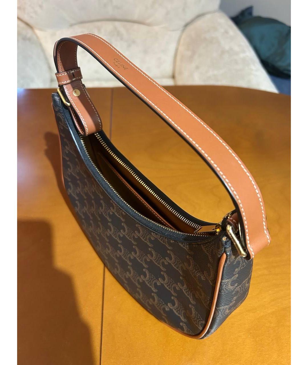 CELINE Коричневая кожаная сумка с короткими ручками, фото 2
