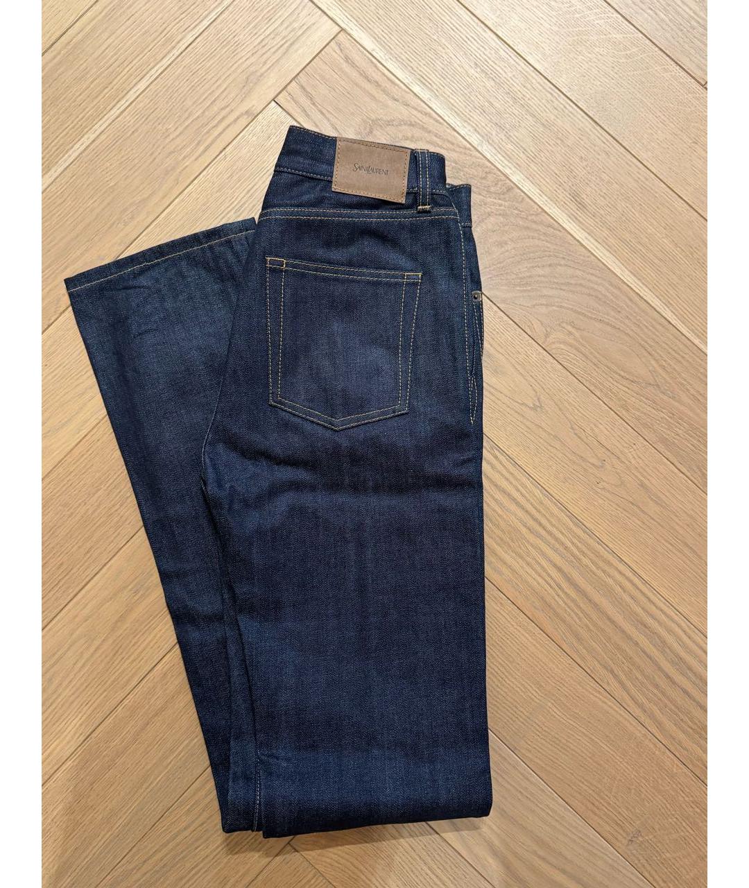 SAINT LAURENT Темно-синие хлопковые прямые джинсы, фото 5