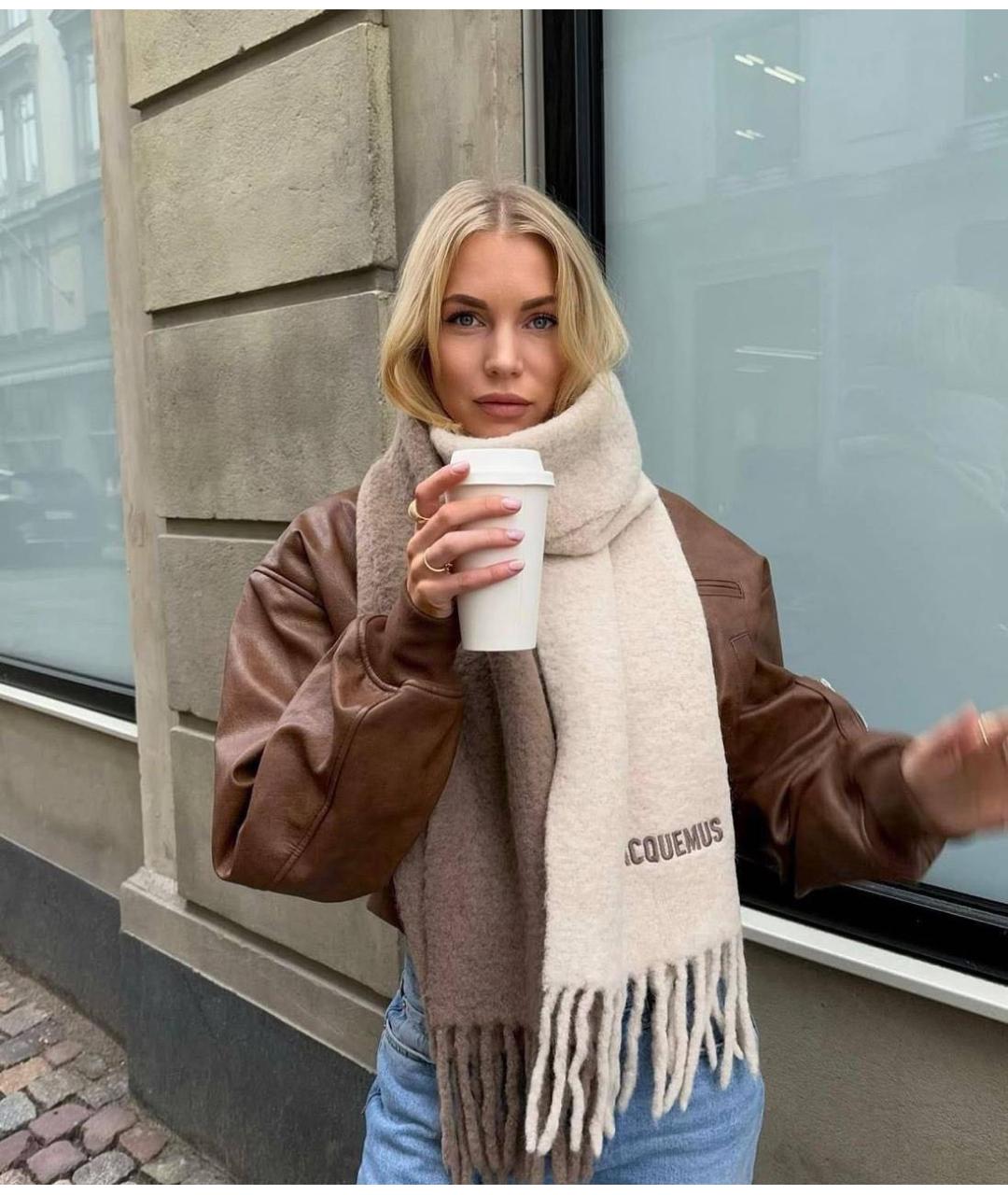 JACQUEMUS Бежевый шерстяной шарф, фото 4