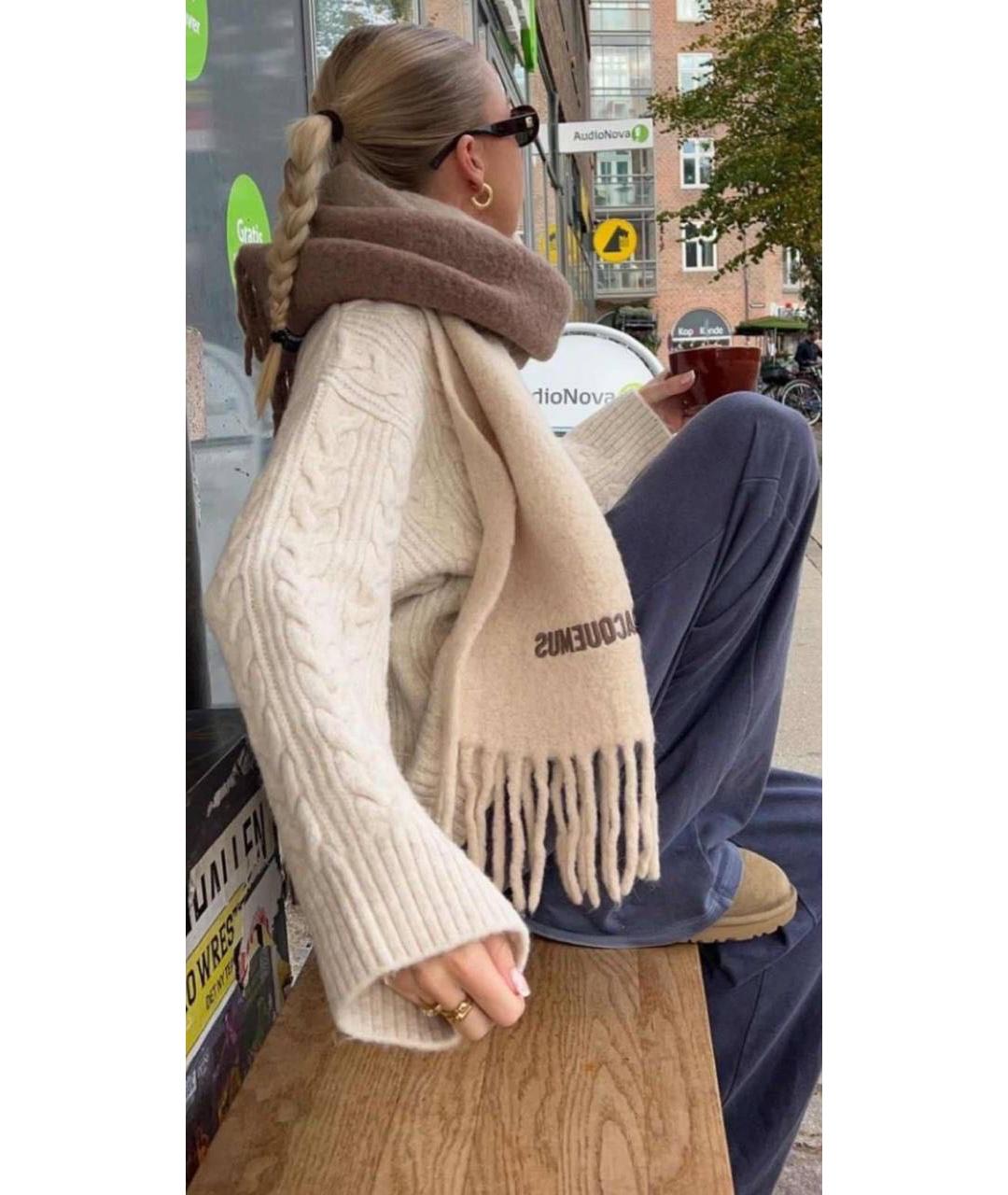 JACQUEMUS Бежевый шерстяной шарф, фото 2