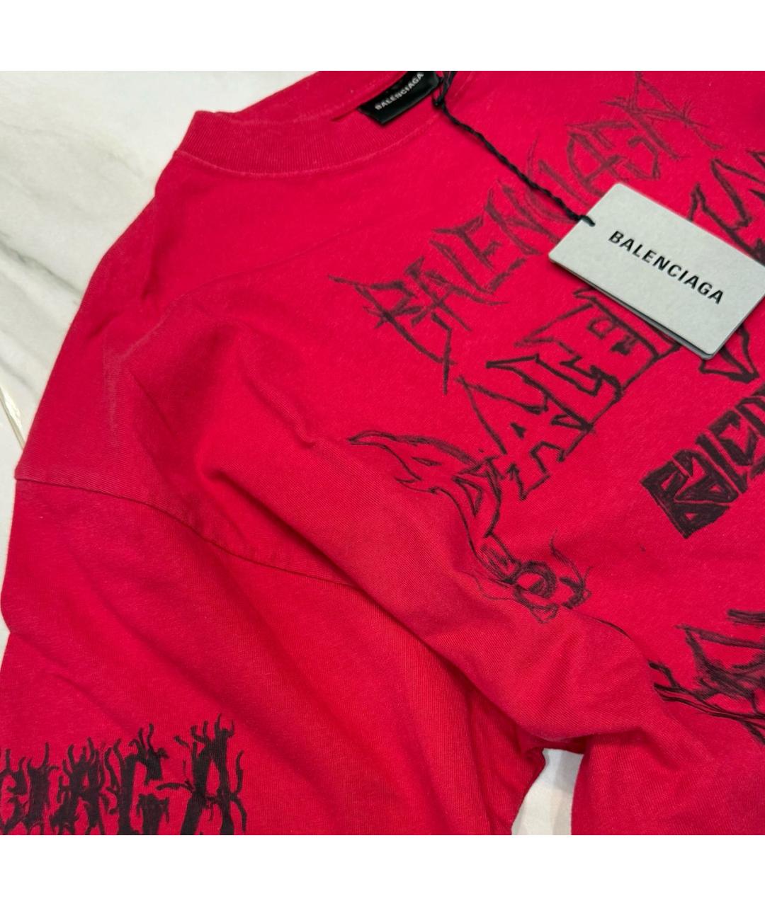 BALENCIAGA Красная хлопковая футболка, фото 8