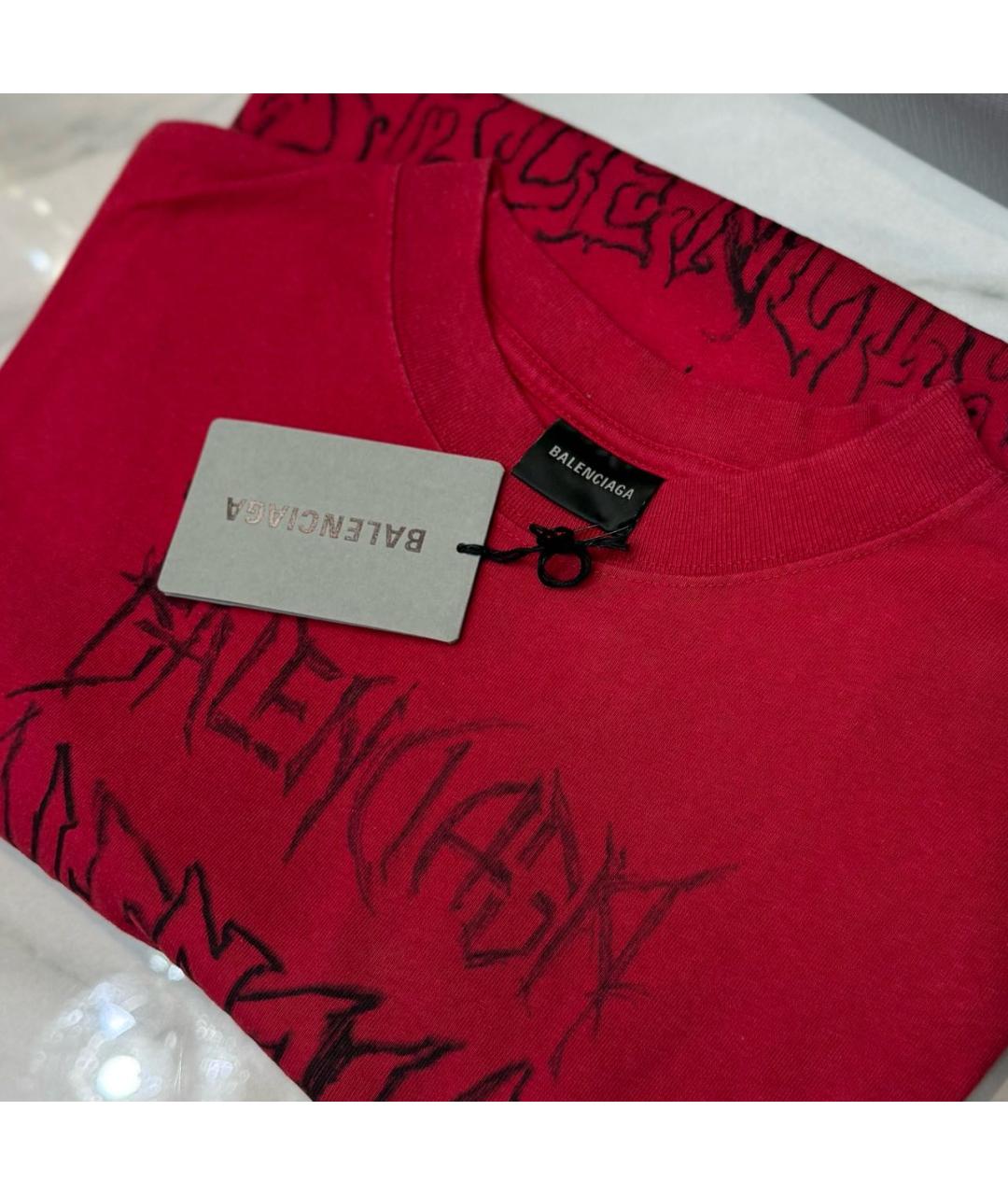 BALENCIAGA Красная хлопковая футболка, фото 6