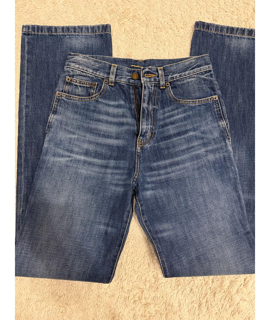 SAINT LAURENT Синие хлопковые прямые джинсы, фото 2