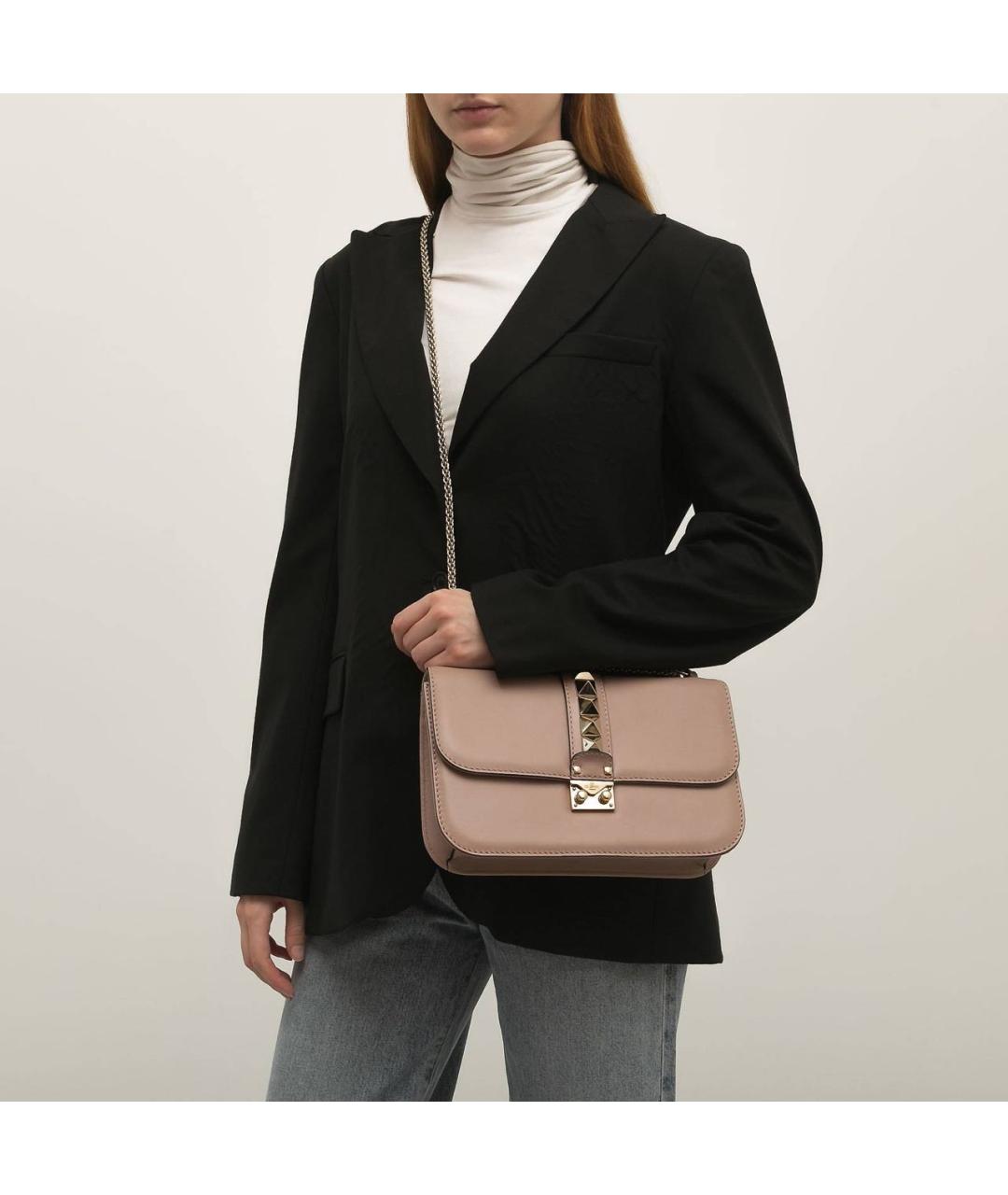 VALENTINO Бежевая кожаная сумка через плечо, фото 5