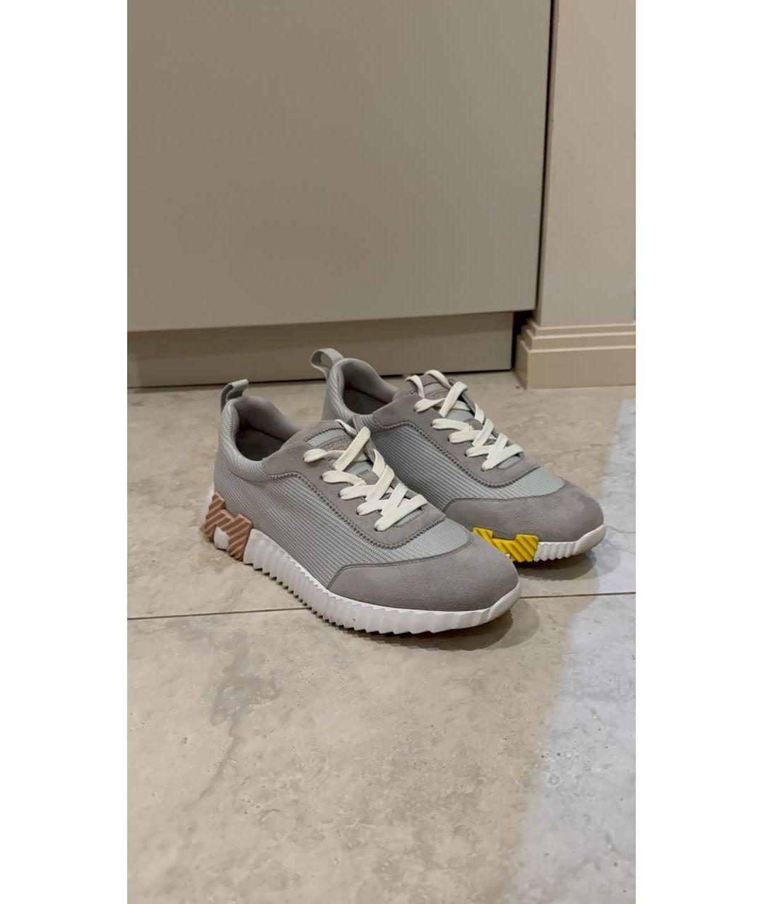 HERMES Серые текстильные кроссовки, фото 6